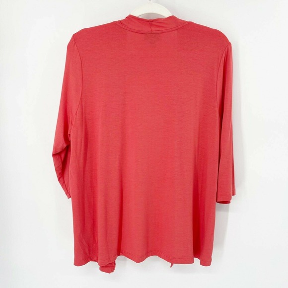 J. Jill Rayon Open Front Cardigan Sweater Sz L Coral Orange Elbow Sleeve Stretch - Picture 4 of 7
